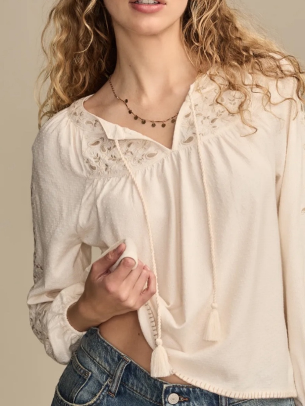 Lucky Brand Embroidered Peasant Blouse